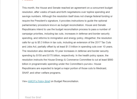 AMCP Legislative & Regulatory Briefing — April – Preview Image