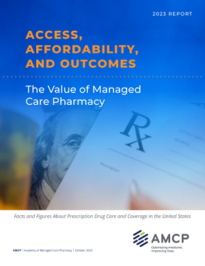 Screen capture of the cover of the Access, Affordability, and Outcomes: The Value of Managed Care Pharmacy annual report