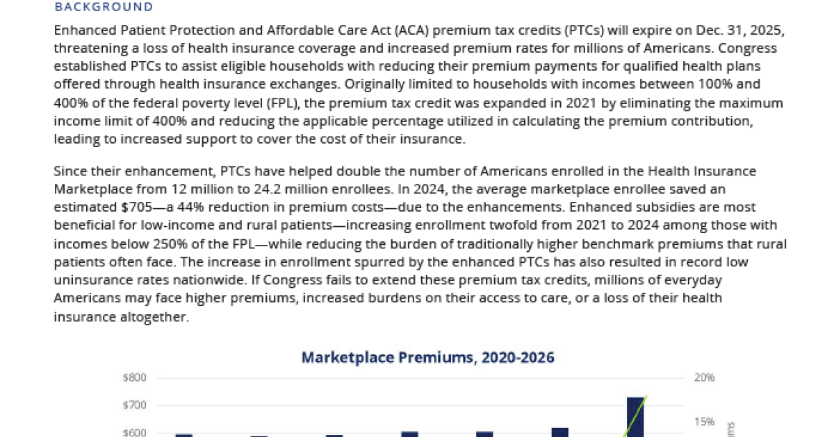 Issue Brief: Extension of Affordable Care Act Enhanced Premium Tax ...